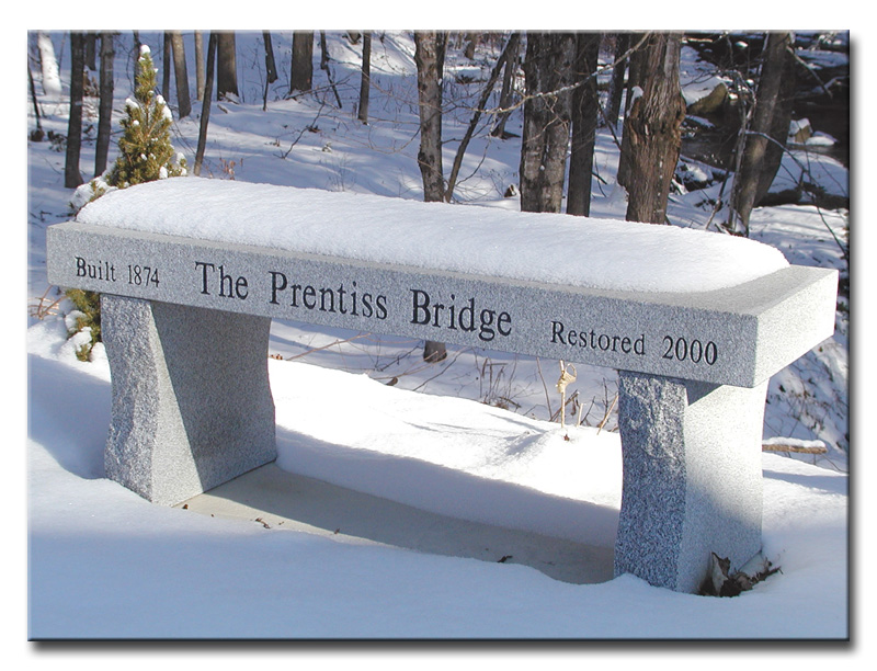 The Prentiss Bridge dedication bench in New Hampshire